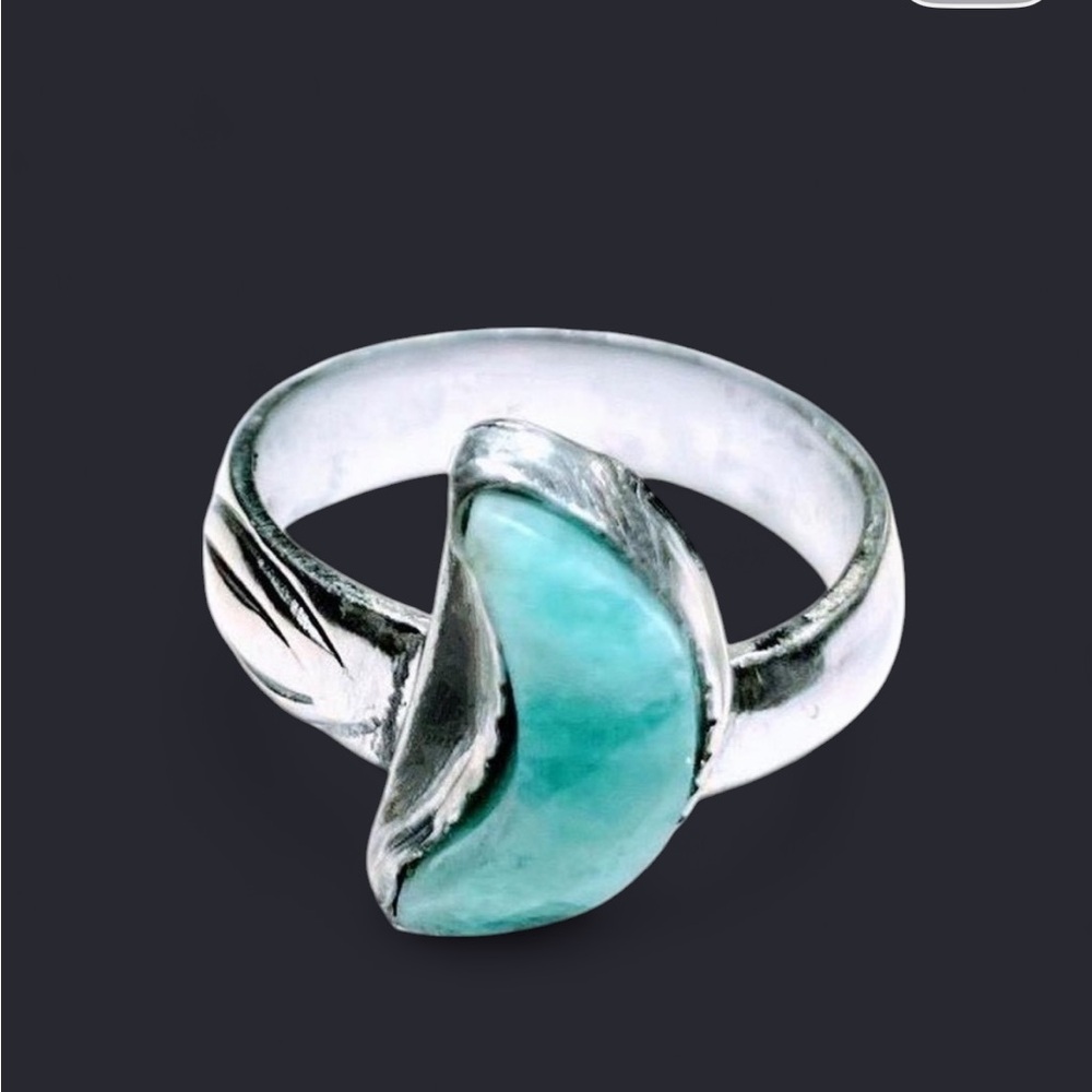 Amazonite Moon + Mixed Metal Ring ( 7 )
